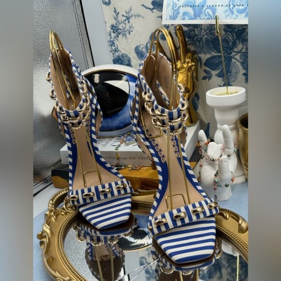 🆕 GIANNI BINI 🧿 x Shea Leigh Mills NWOB Carter Blue White Striped Sandal, Sz 7 - Picture 5 of 13